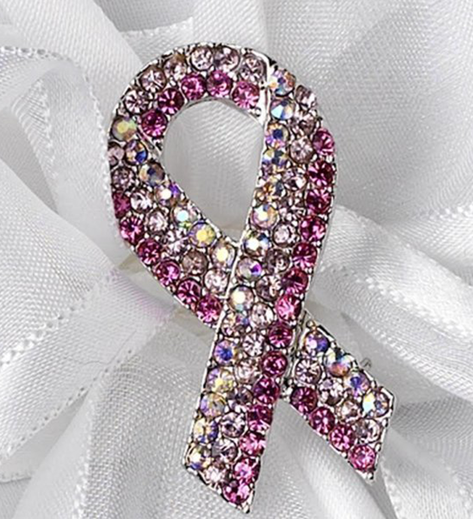 Breast Cancer Pink Ribbon Charity Crystal Brooch